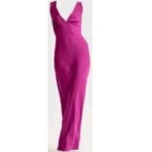 Abercrombie & Fitch NWT Dress Maxi Plunge Cowl Back Satin Pink Fushia sz S